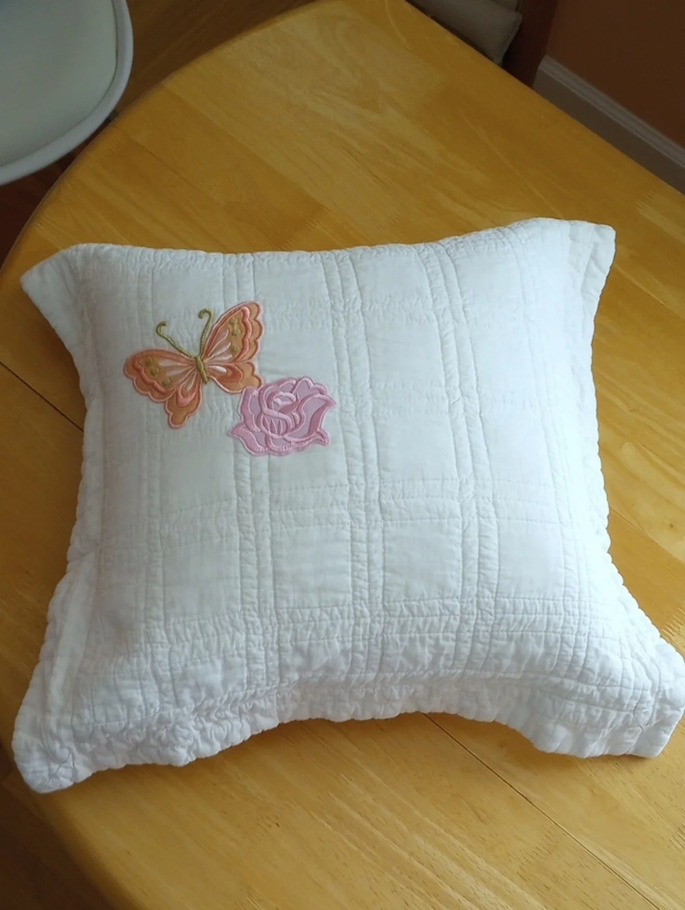 Target Cream Quilted Pillow with Pink Rose and Peach Butterfly Appliqués